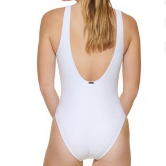Calvin Klein SOFT WHITE Deep U-Back Logo One-Piece Swimsuit X-Large y2k boho - Picture 5 of 9